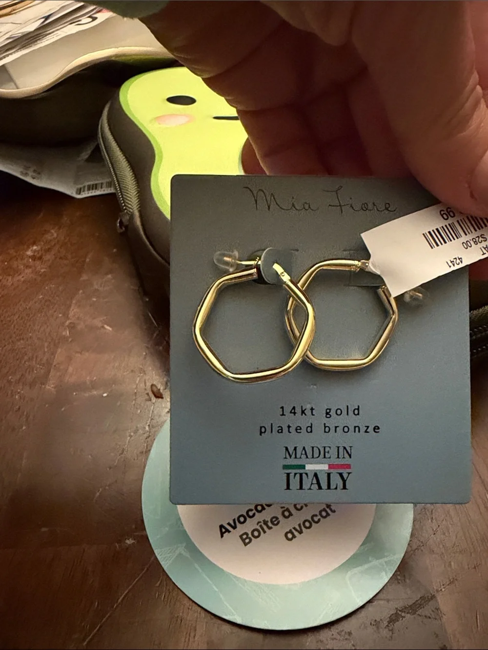 Mia Fiore ~ Gold Hexagon 14 Kt Gold Plated Hoop Earrings Made in Italy